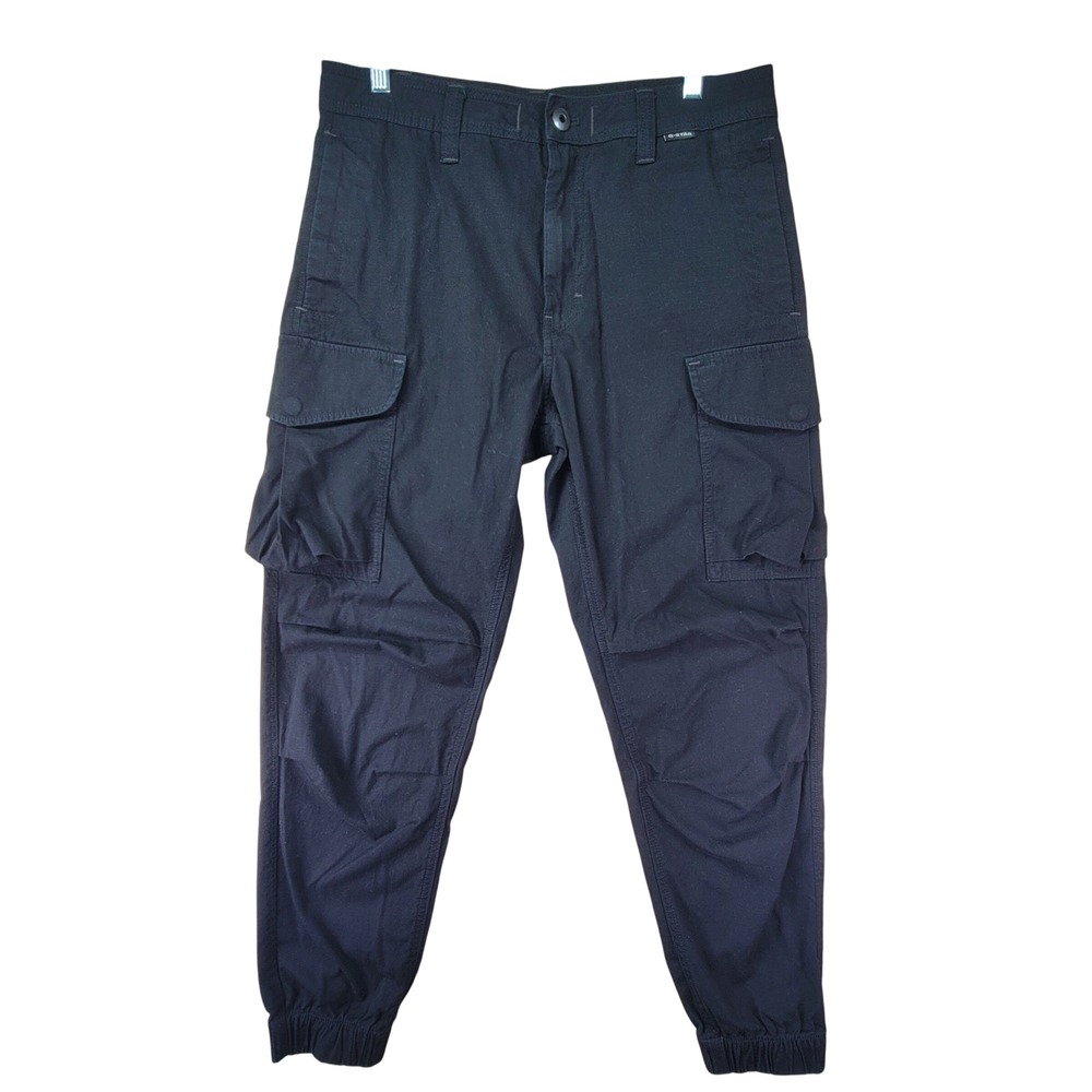 G-Star RAW Cargo Jogger Pants Mens 33x28 Black Excellent Tapered Fit Ripstop